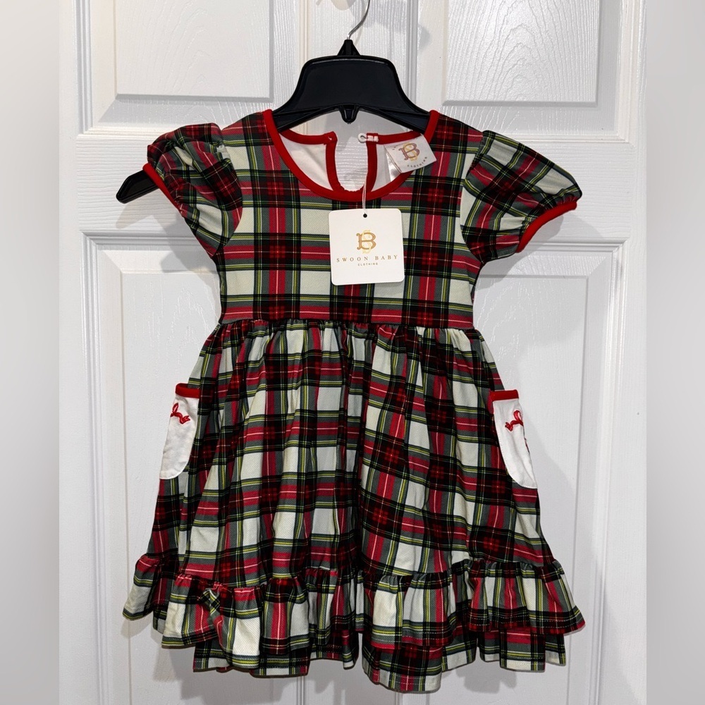 Swoon Baby Perfectly Plaid Embroidery Pocket Dress SZ 4T​​